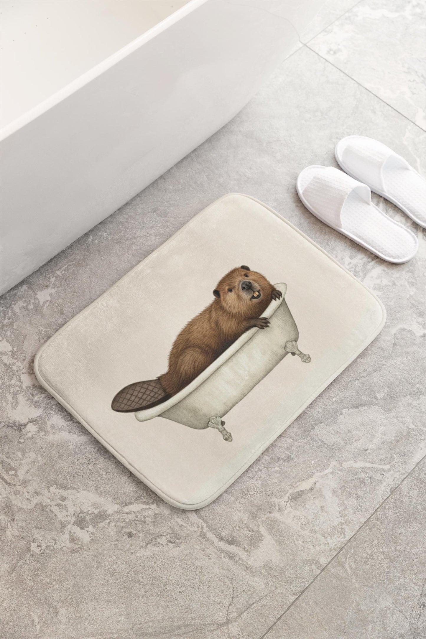 Beaver Bath Mat – Cozy Woodland Animal Bathroom Rug