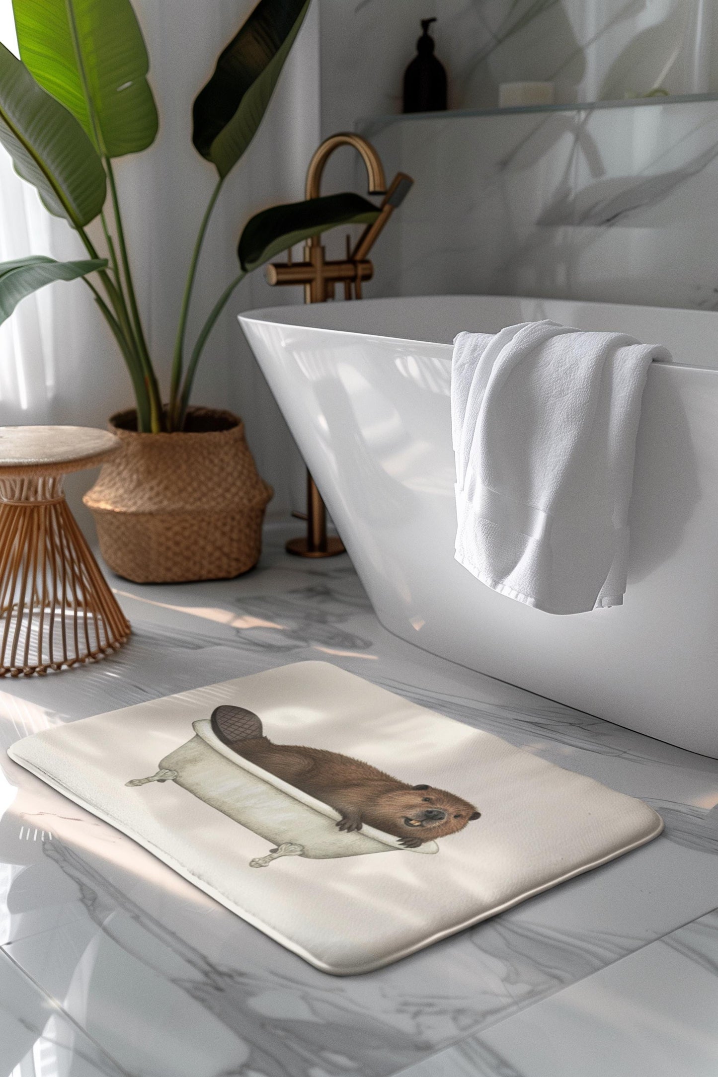 Beaver Bath Mat – Cozy Woodland Animal Bathroom Rug