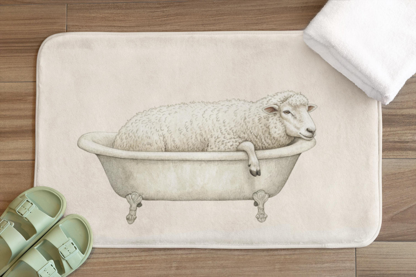 Sheep Bath Mat – Cozy Farm Animal Bathroom Rug
