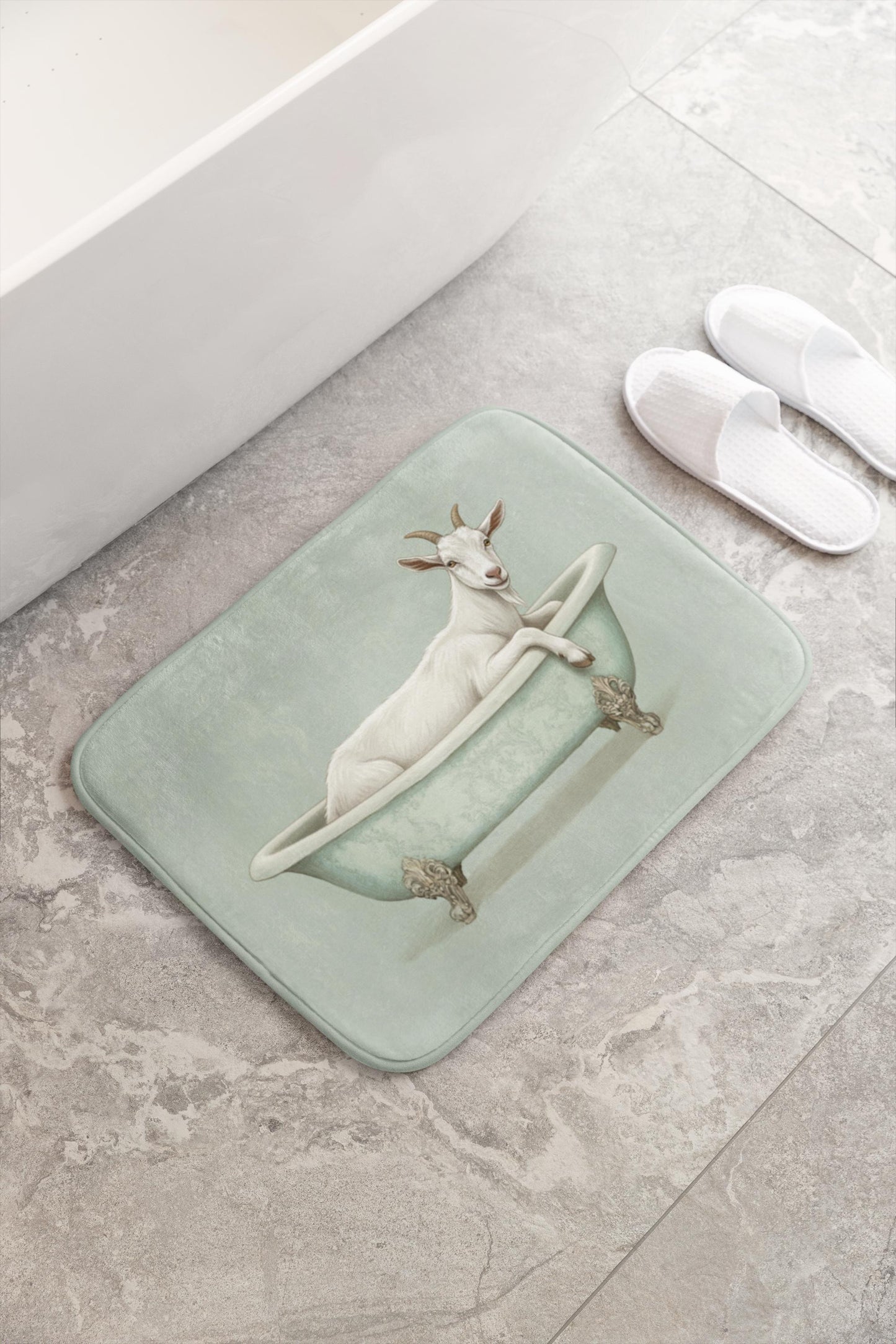 Goat Bath Mat – Whimsical Farmhouse Animal Bathroom Rug
