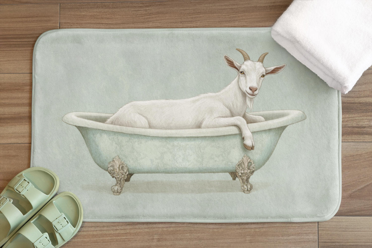 Goat Bath Mat – Whimsical Farmhouse Animal Bathroom Rug