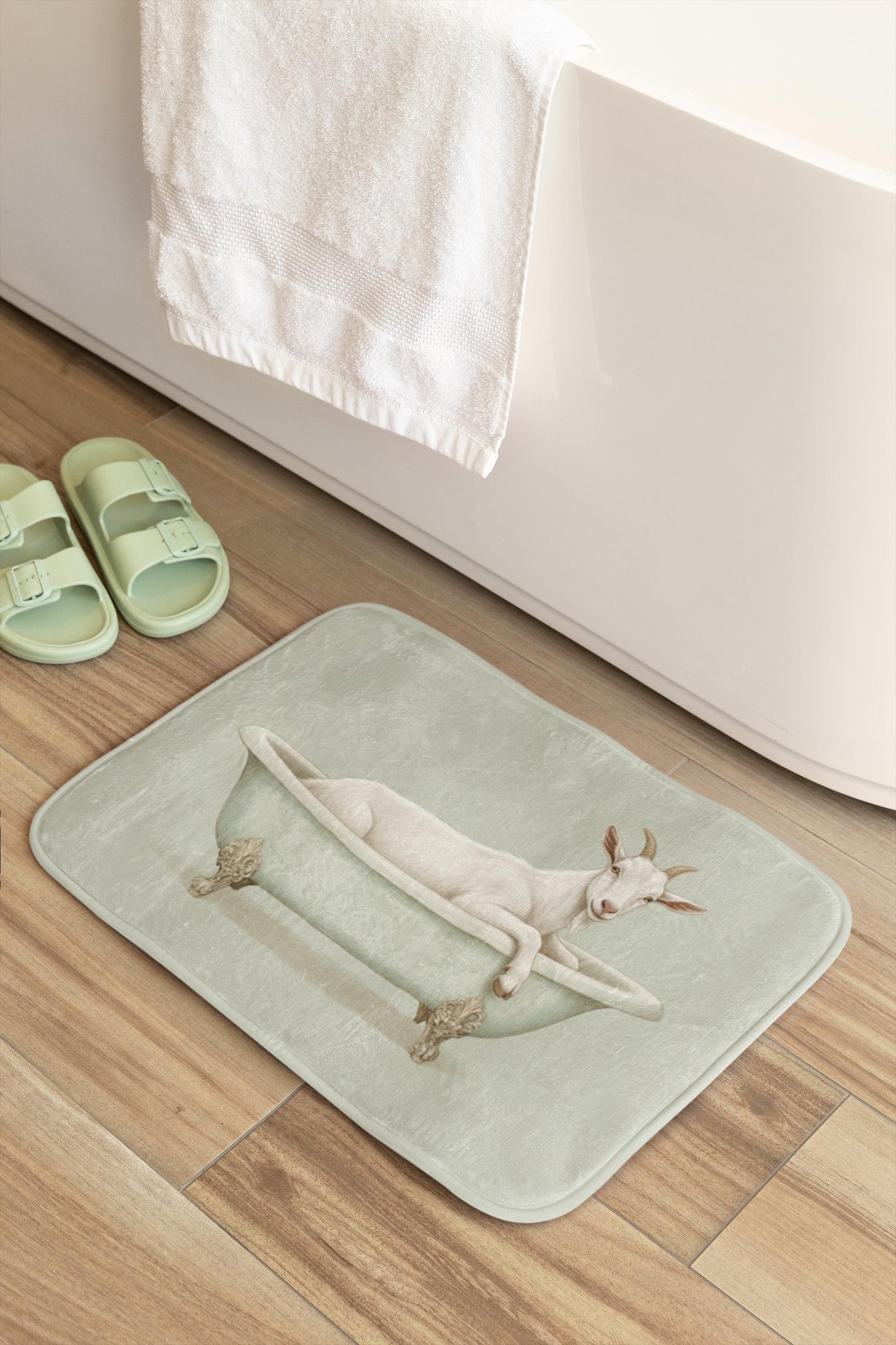 Goat Bath Mat – Whimsical Farmhouse Animal Bathroom Rug