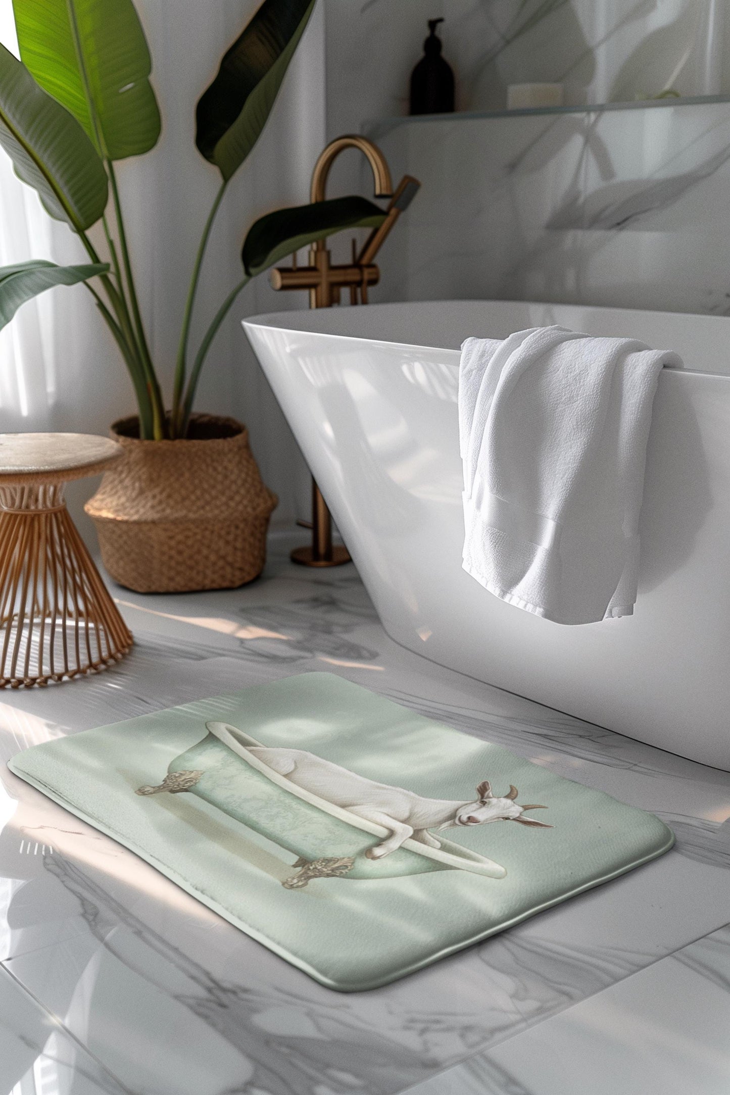 Goat Bath Mat – Whimsical Farmhouse Animal Bathroom Rug