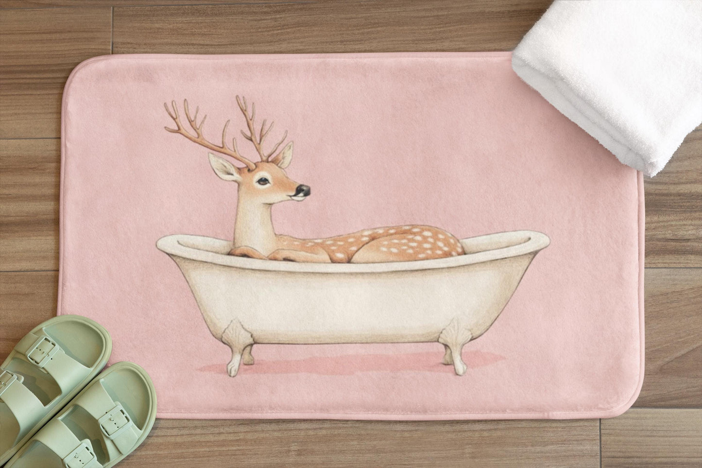 Deer Bath Mat – Pink Woodland Bathroom Rug