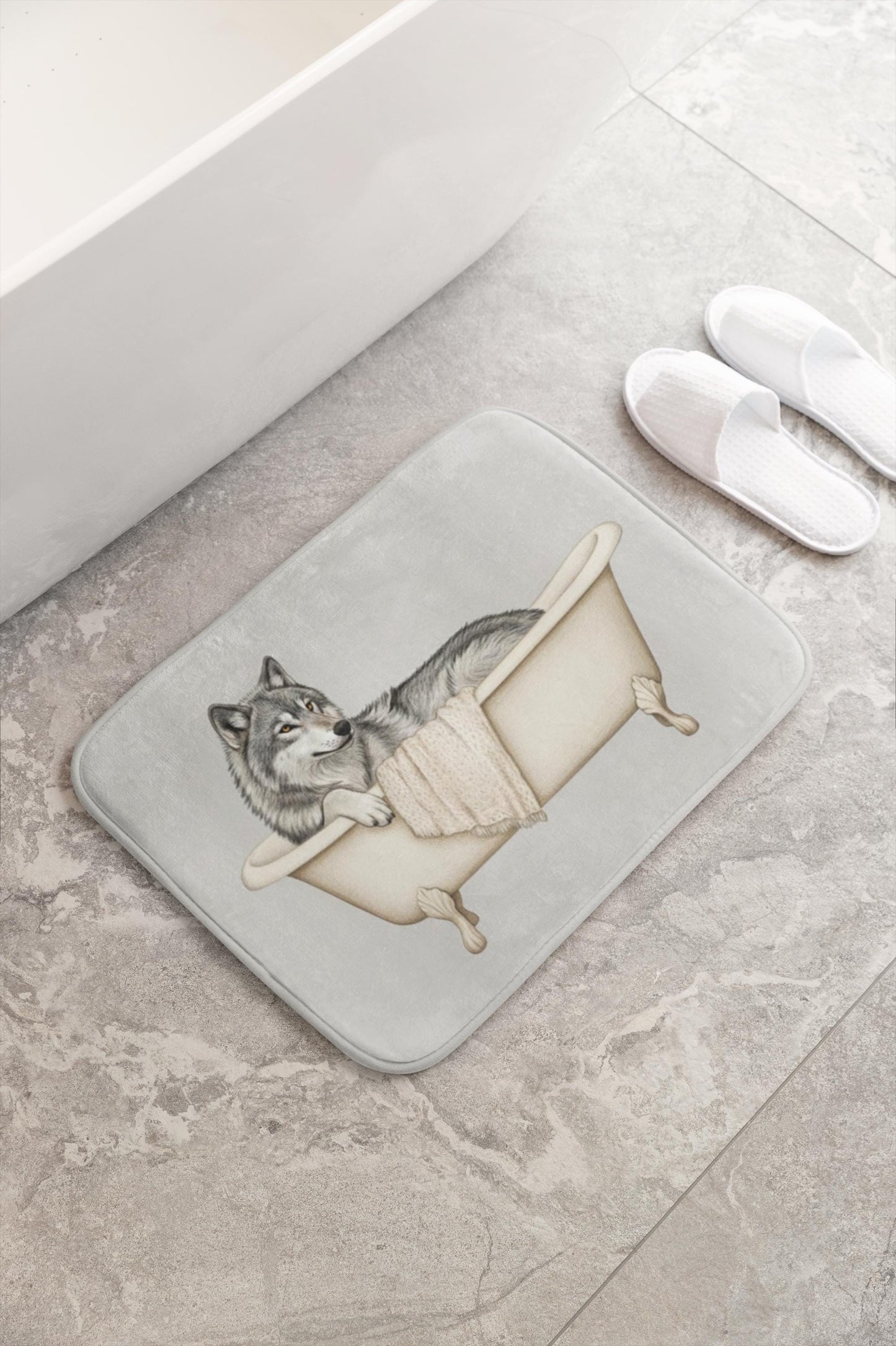 Wolf Bath Mat – Rustic Woodland Animal Bathroom Rug