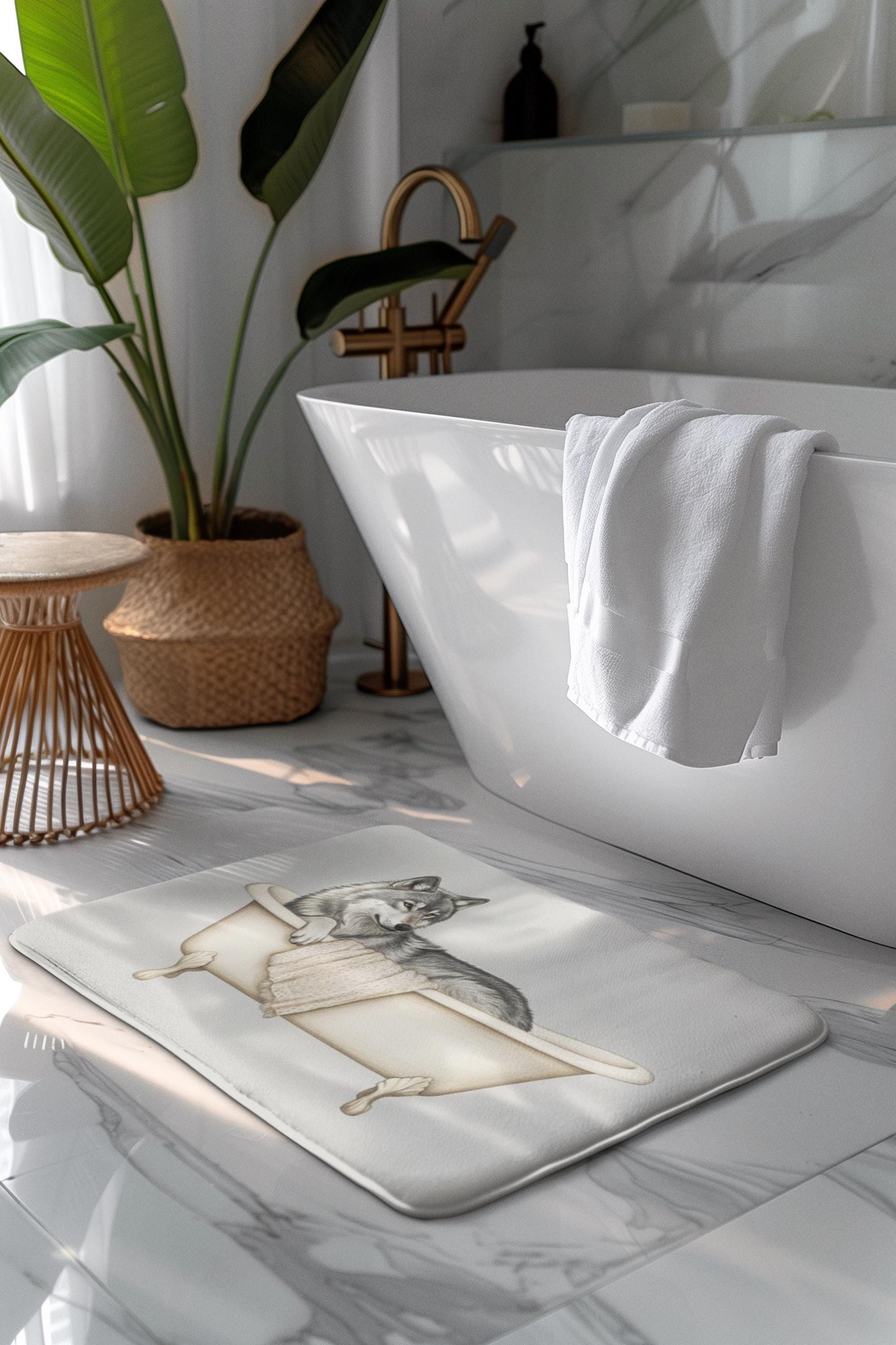 Wolf Bath Mat – Rustic Woodland Animal Bathroom Rug