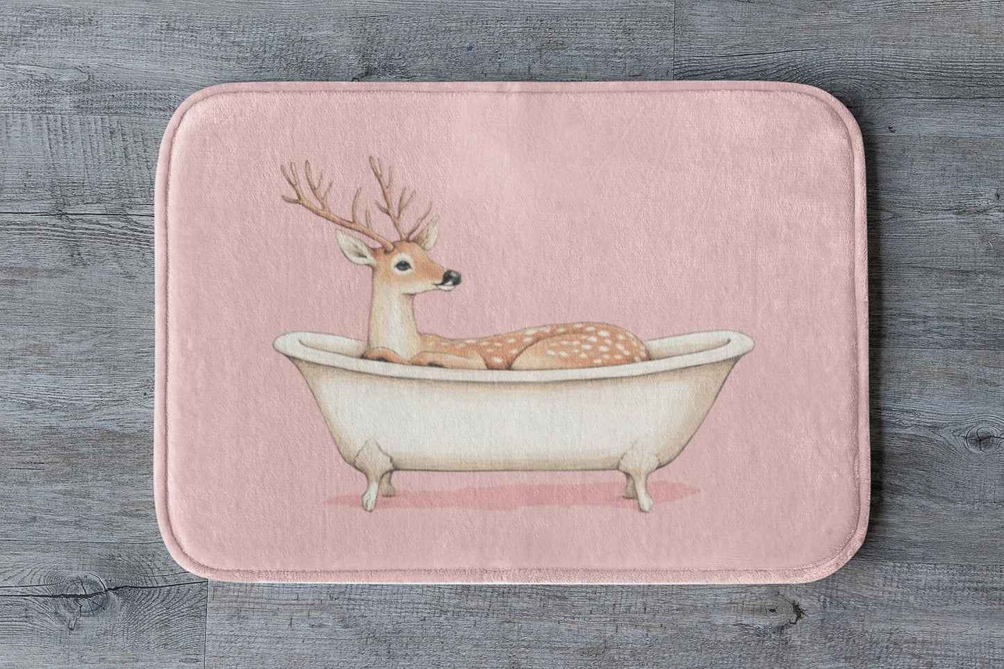 Deer Bath Mat – Pink Woodland Bathroom Rug