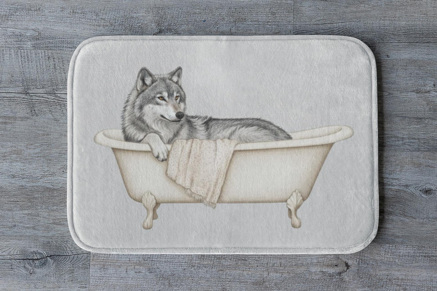 Wolf Bath Mat – Rustic Woodland Animal Bathroom Rug