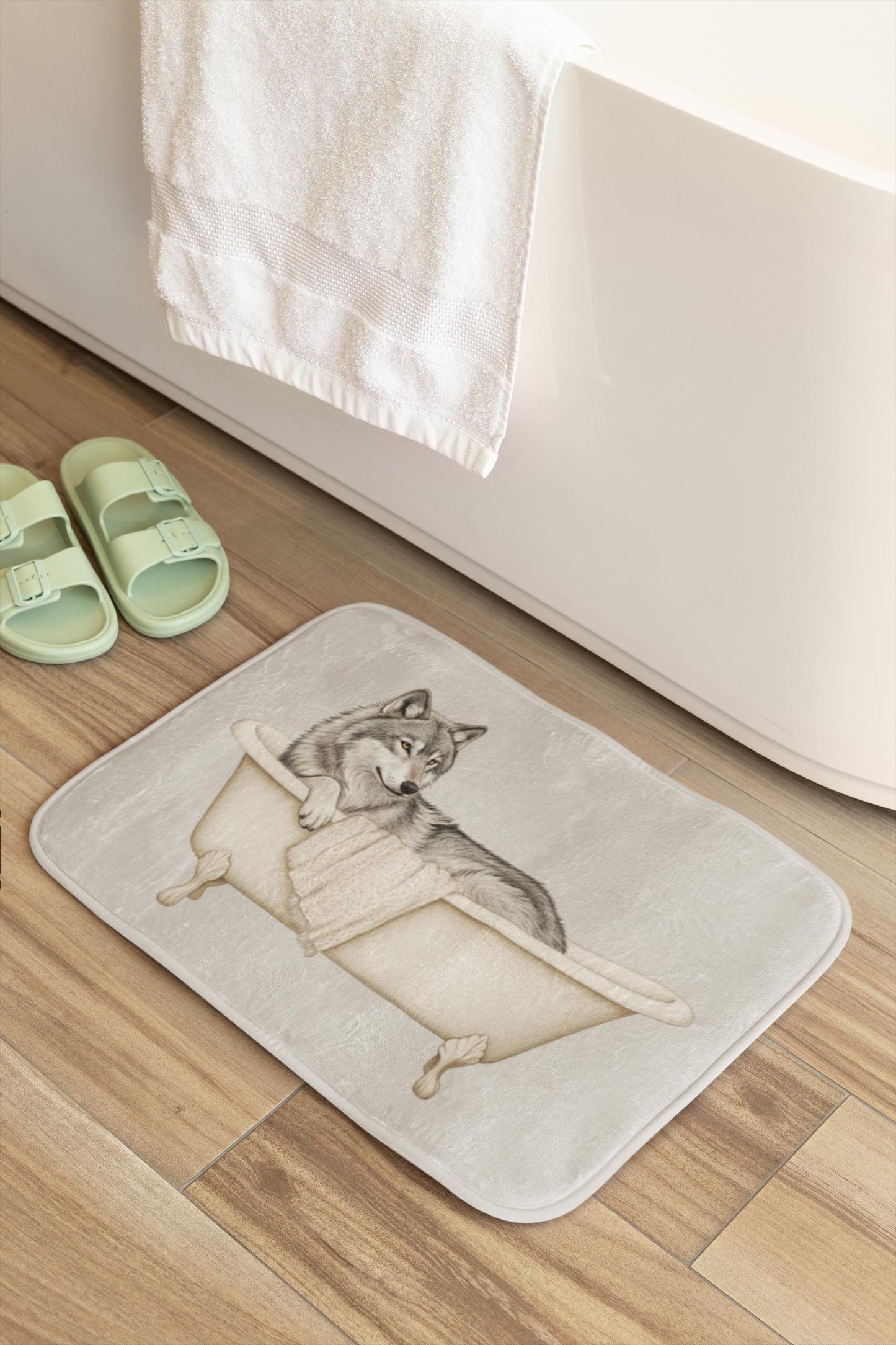 Wolf Bath Mat – Rustic Woodland Animal Bathroom Rug