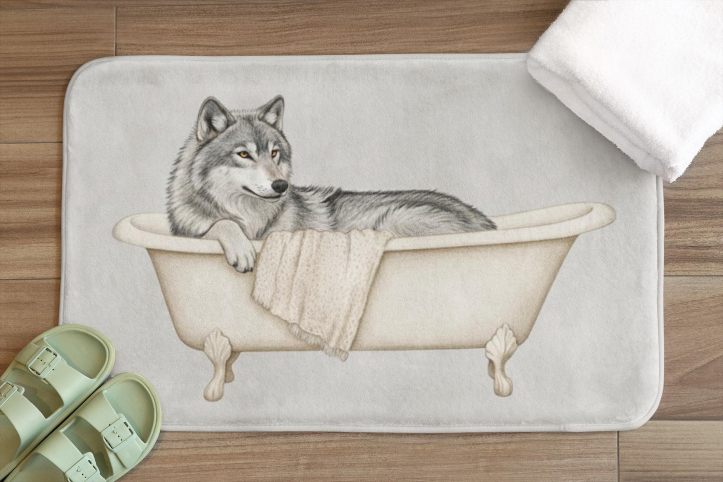 Wolf Bath Mat – Rustic Woodland Animal Bathroom Rug