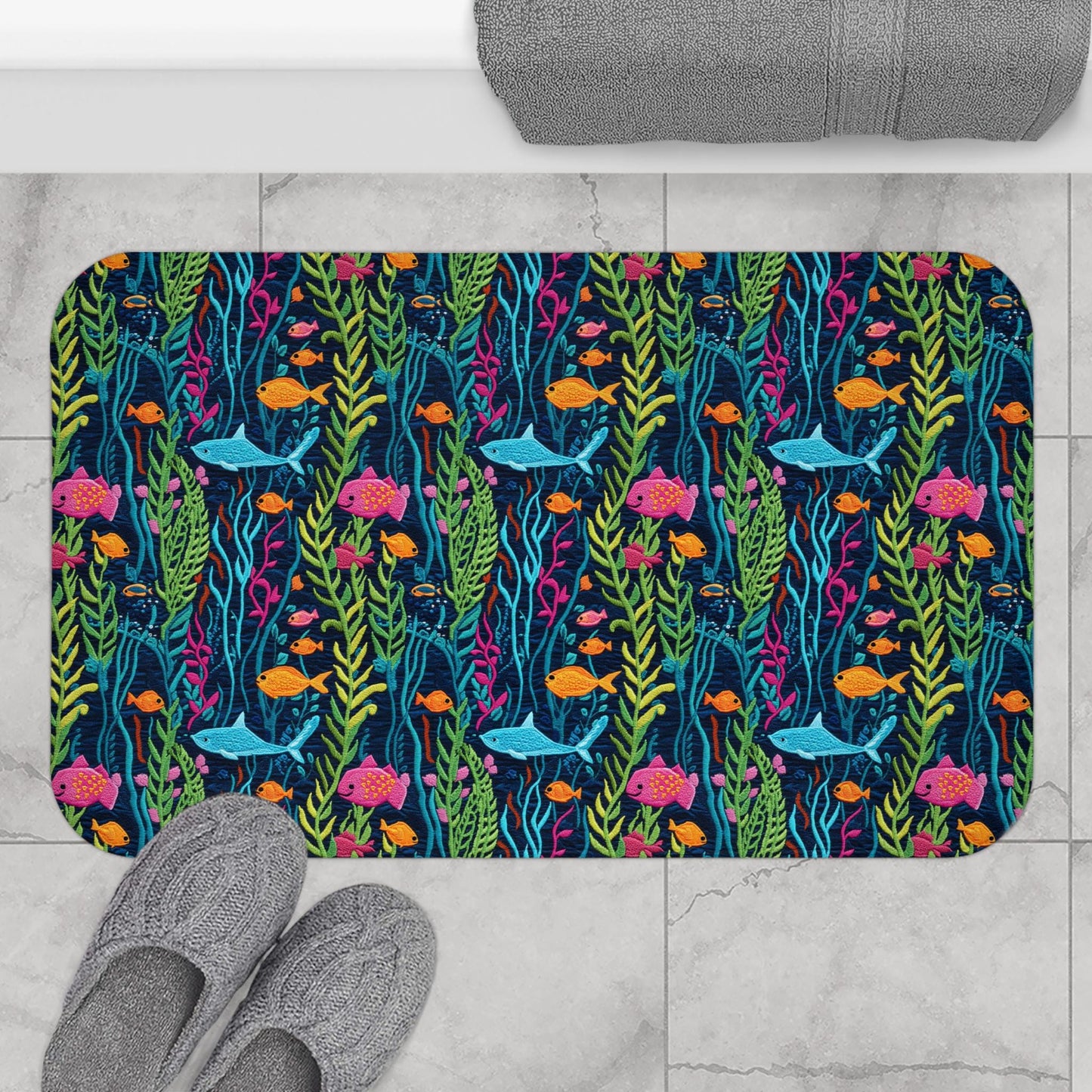 Tropical Fish Bath Mat – Colorful Ocean Bathroom Rug