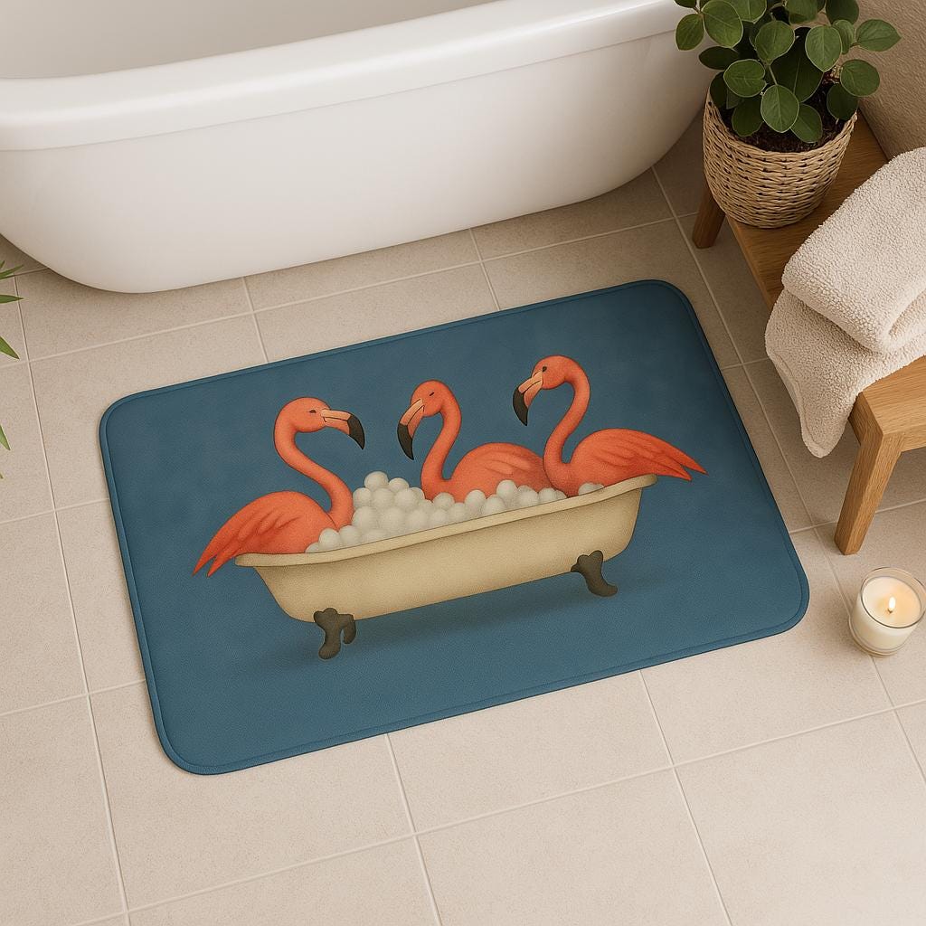 Flamingo Bath Mat – Funny Pink Bird Tropical Bathroom Rug