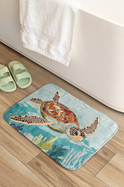 Sea Turtle Bath Mat – Ocean Animal Bathroom Rug