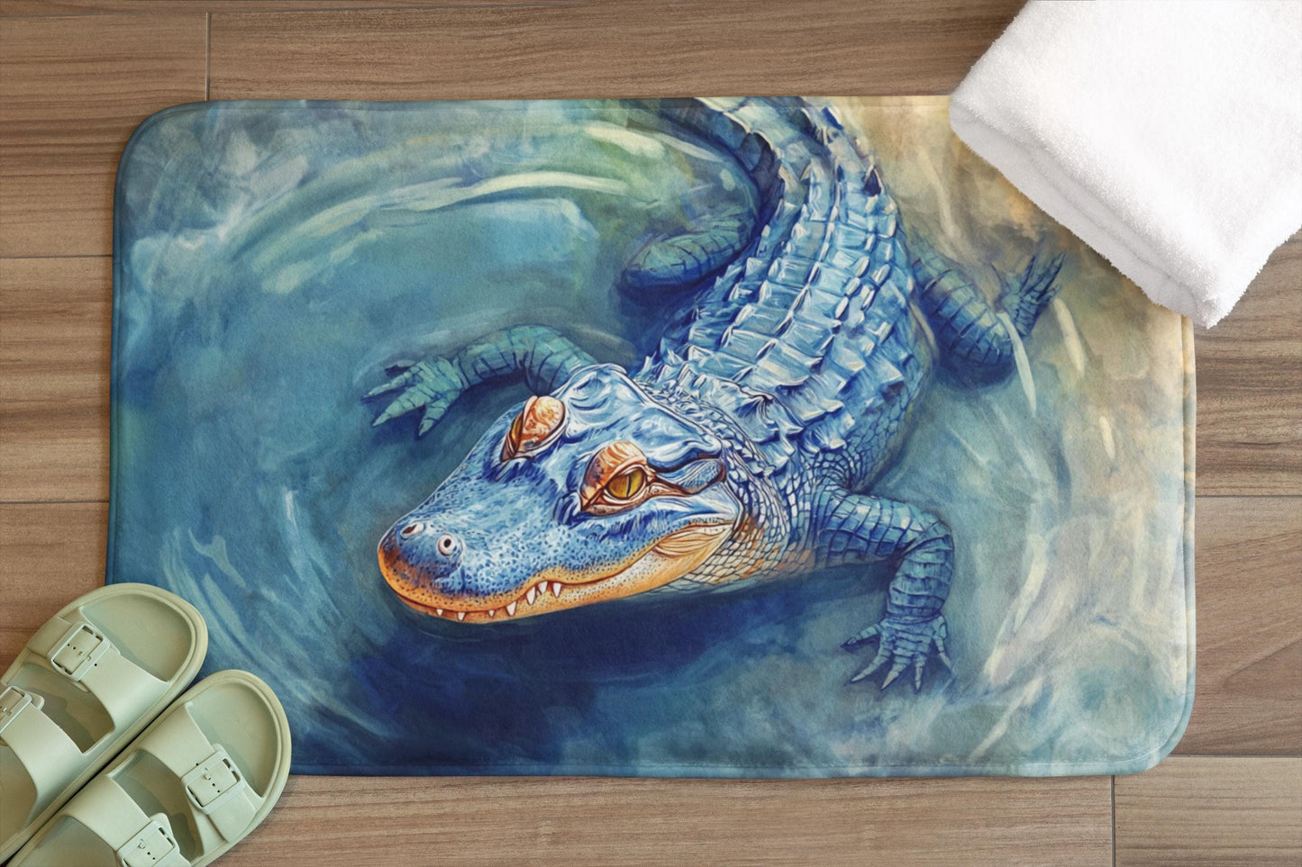 Crocodile Bath Mat – Blue Alligator Bathroom Rug