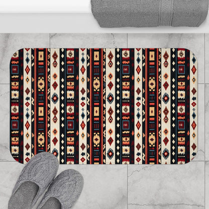 Tribal Stripe Bath Mat – Ethnic Boho Bathroom Rug with Anti-Slip