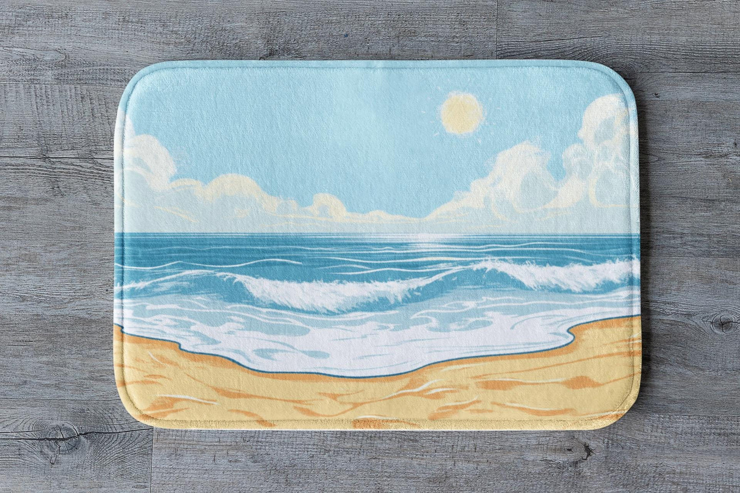Beach Bath Mat – Coastal Ocean Wave Bathroom Rug