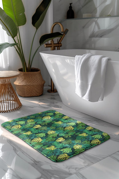 Monstera Bath Mat - Tropical Leaf Bathroom Rug Plant Lover Decor