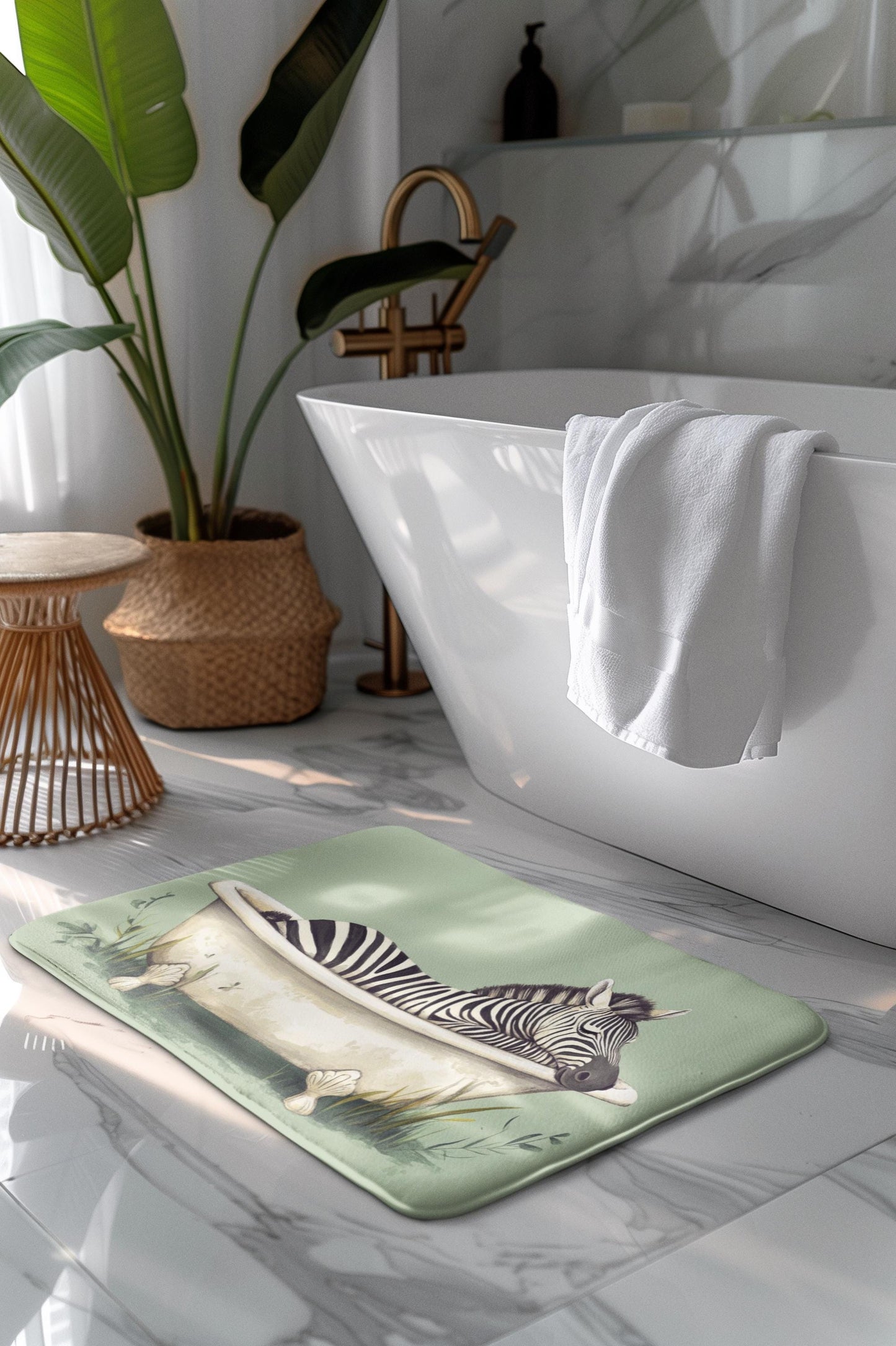 Zebra Bath Mat – Safari Animal Bathroom Rug, Jungle Decor, Soft Non-Slip