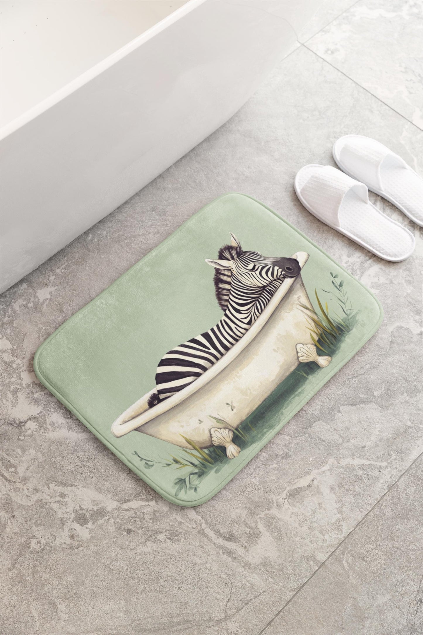 Zebra Bath Mat – Safari Animal Bathroom Rug, Jungle Decor, Soft Non-Slip