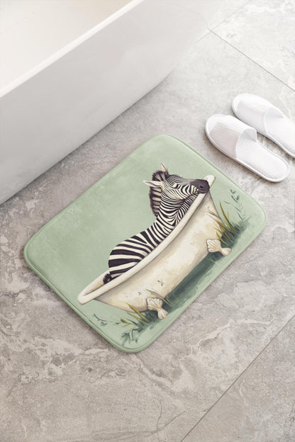Zebra Bath Mat – Safari Animal Bathroom Rug, Jungle Decor, Soft Non-Slip
