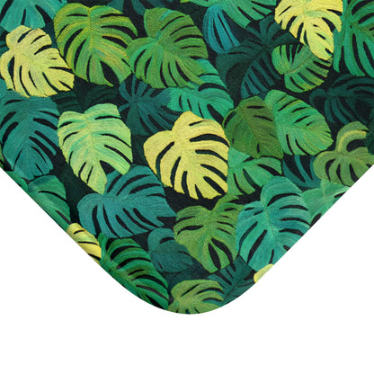 Monstera Bath Mat - Tropical Leaf Bathroom Rug Plant Lover Decor