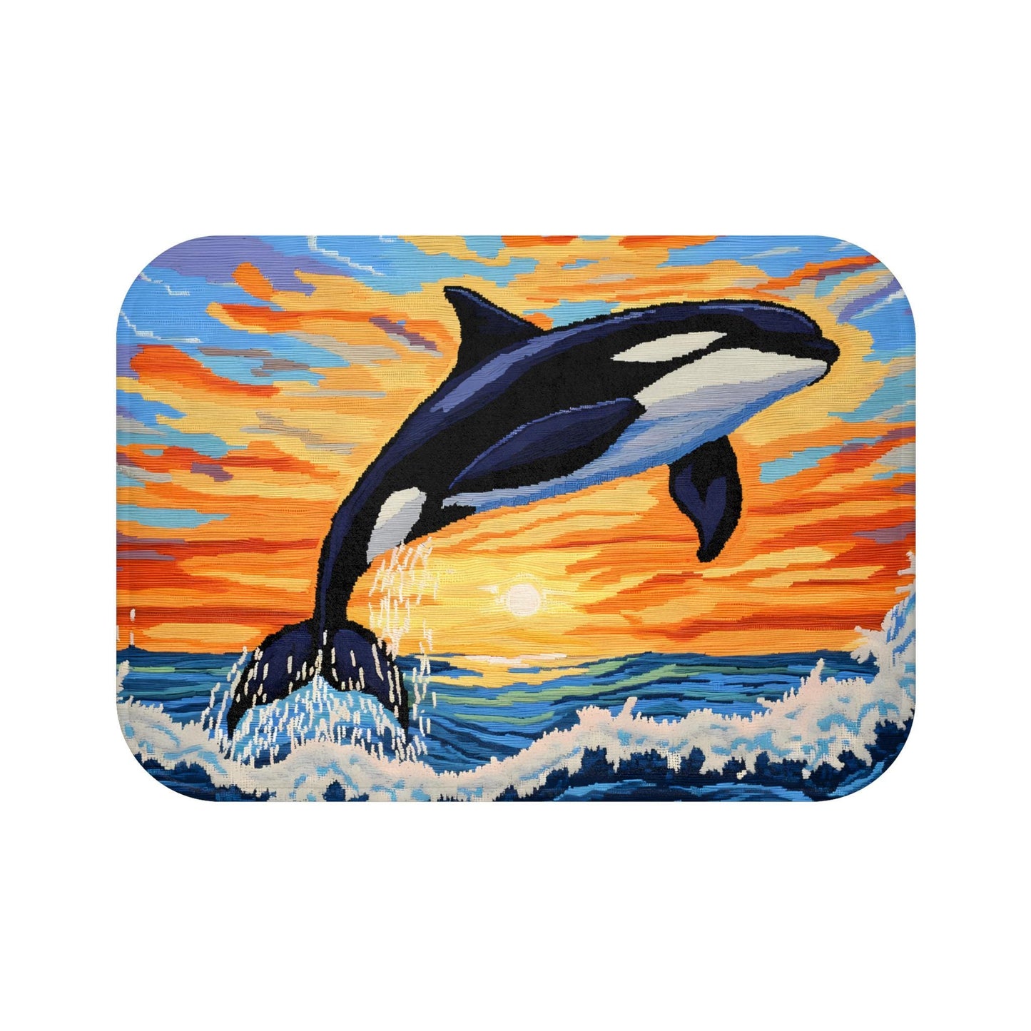 Orca Whale Bath Mat – Ocean Bathroom Rug, Coastal Sunset Marine Decor