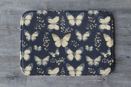 Dark Butterfly Bath Mat – Elegant Cottagecore Rug