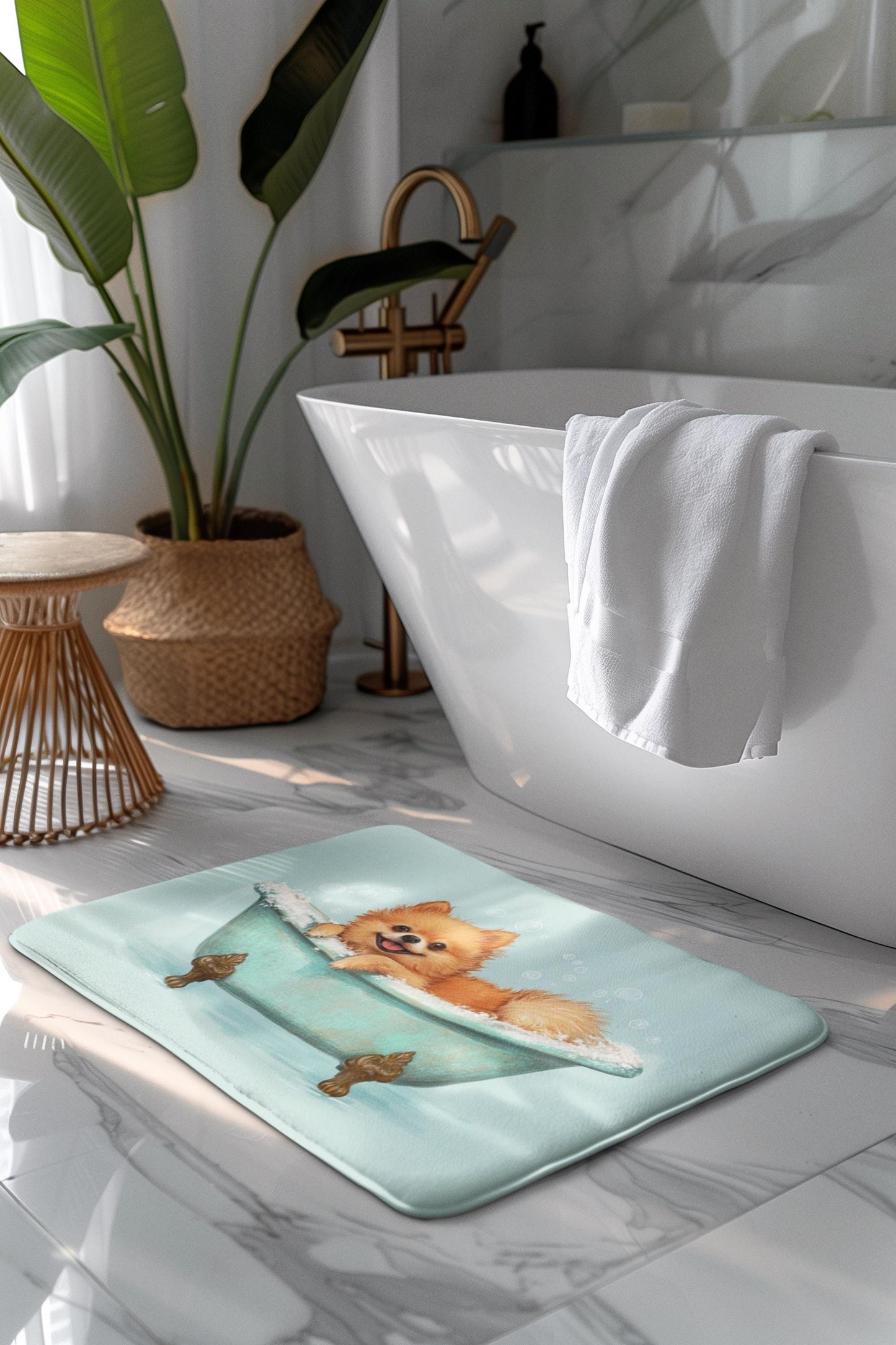 Pomeranian Bath Mat – Fluffy Dog Bathroom Rug