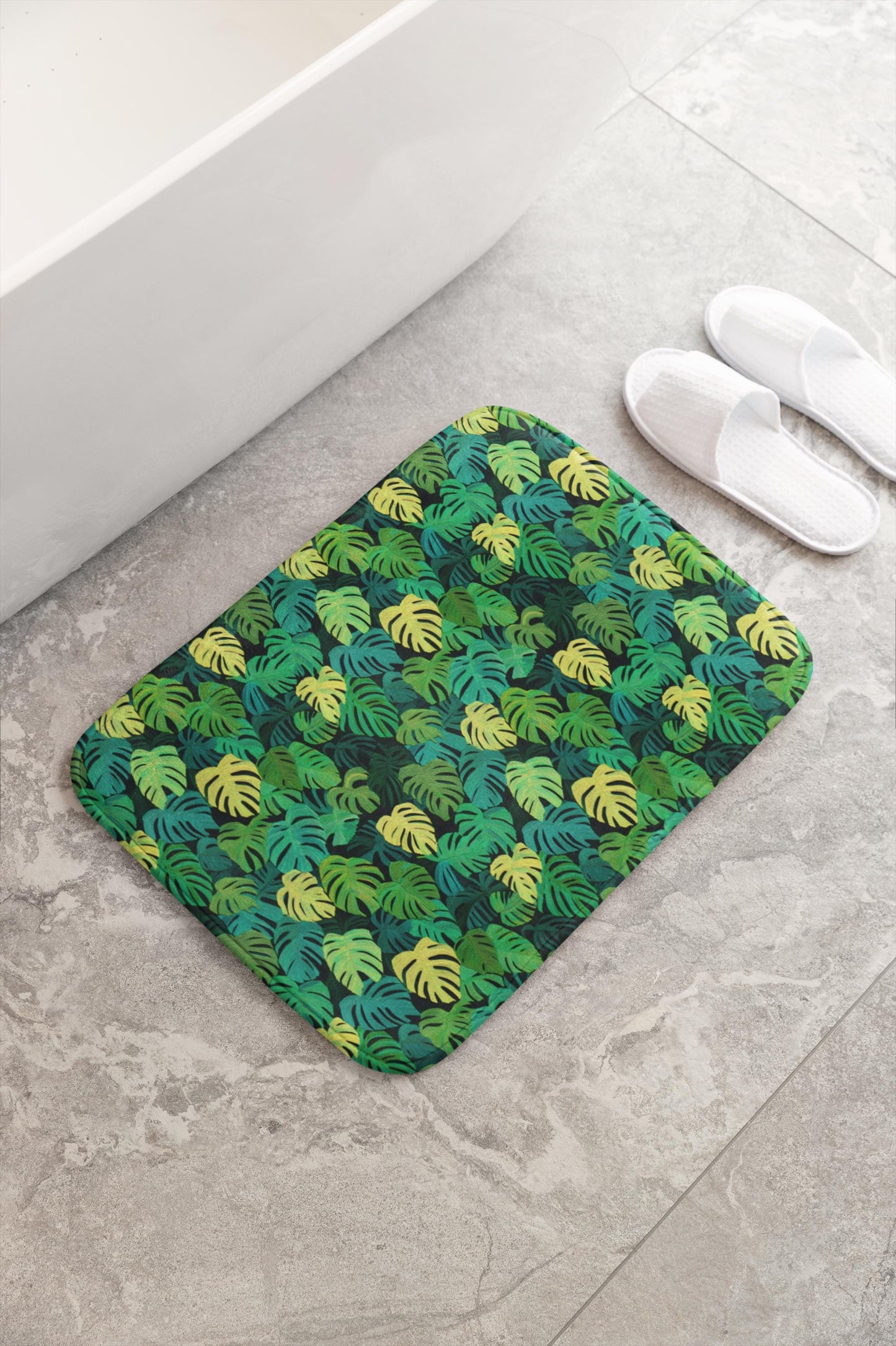 Monstera Bath Mat - Tropical Leaf Bathroom Rug Plant Lover Decor