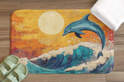 Dolphin Bath Mat – Ocean Wave Marine Life Bathroom Rug