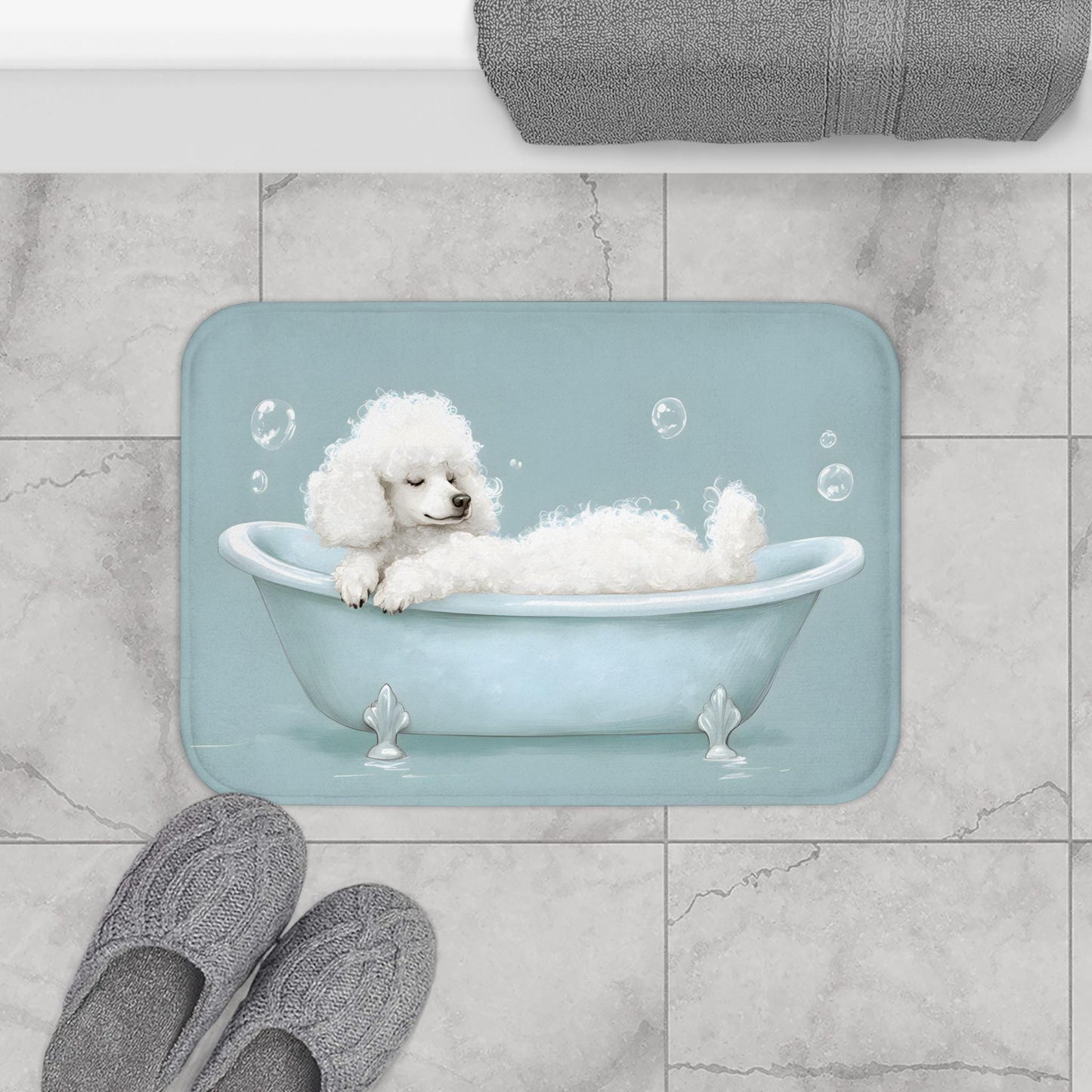 Poodle Bath Mat – Cute Dog Bathroom Rug, Pet Lover Gift