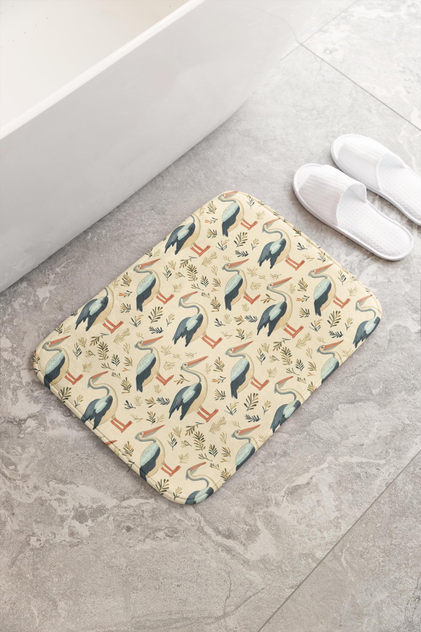 Pelican Bath Mat – Coastal Bird Bathroom Rug