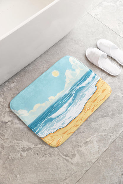 Beach Bath Mat – Coastal Ocean Wave Bathroom Rug