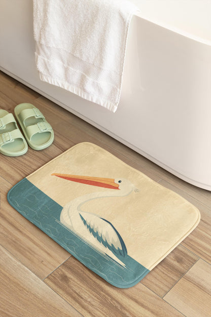 Pelican Bath Mat – Coastal Bird Bathroom Rug with Ocean Theme