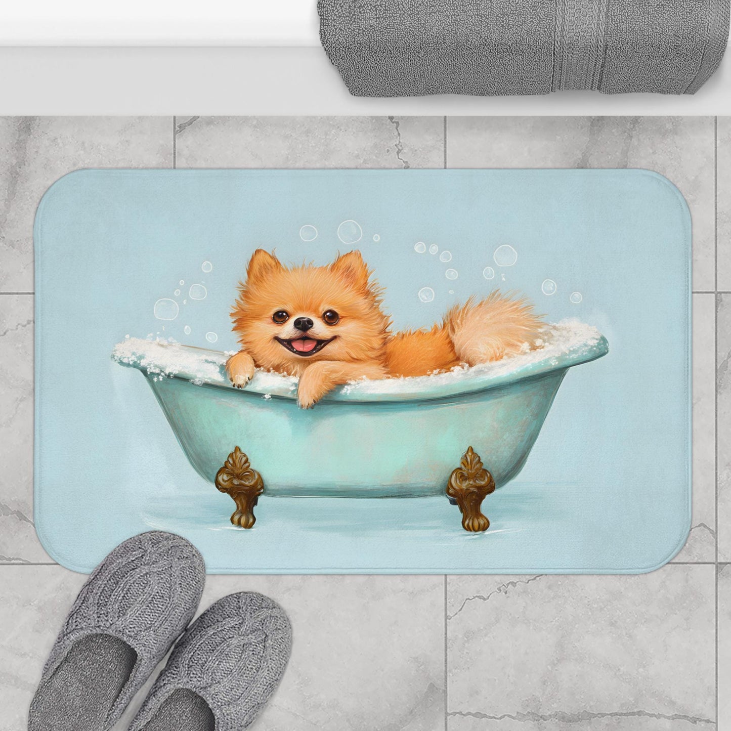 Pomeranian Bath Mat – Fluffy Dog Bathroom Rug