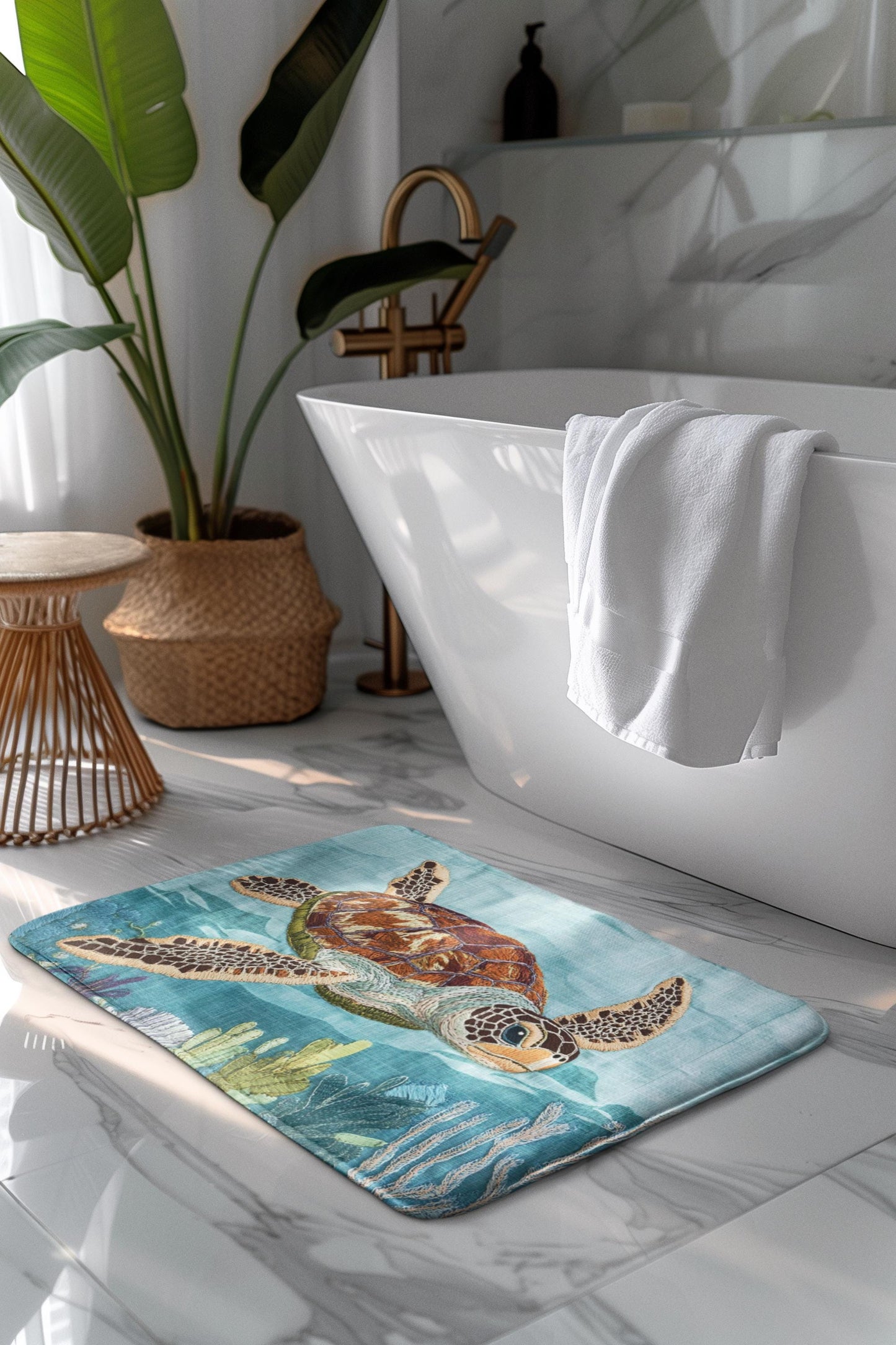 Sea Turtle Bath Mat – Ocean Animal Bathroom Rug
