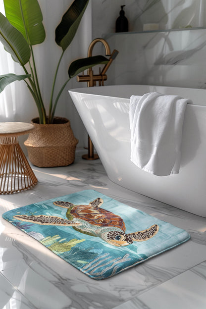 Sea Turtle Bath Mat – Ocean Animal Bathroom Rug