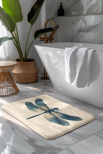 Dragonfly Bath Mat – Nature Bathroom Rug, Botanical Insect Decor, Soft Non-Slip