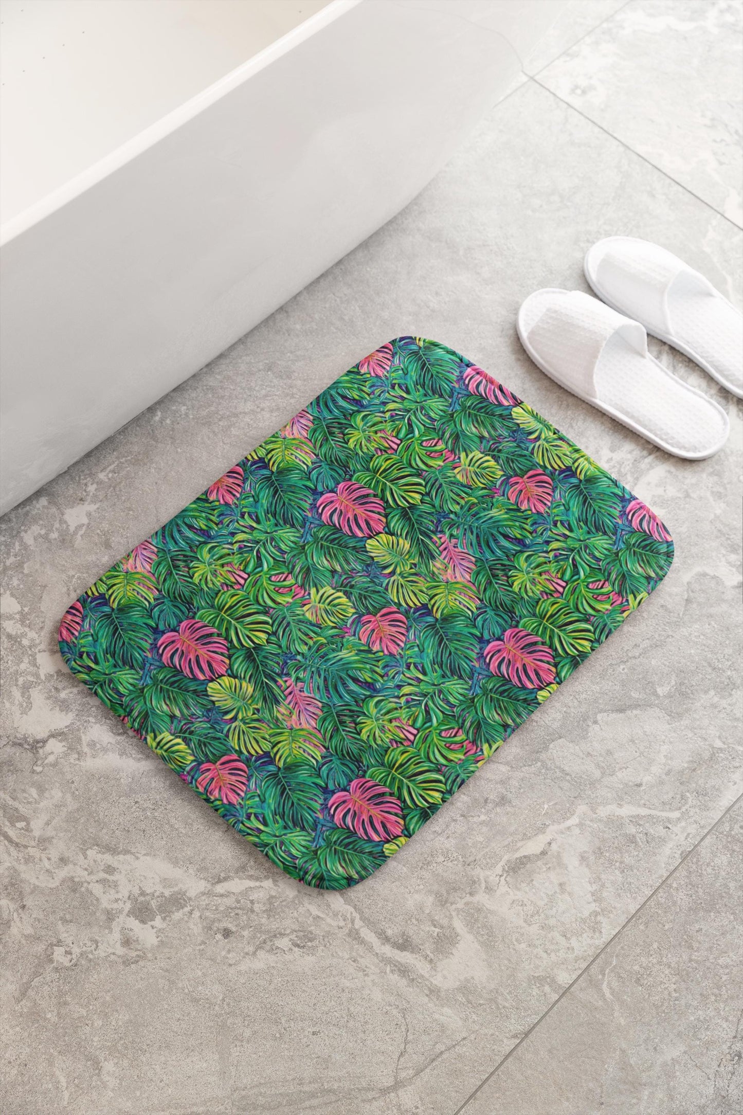 Tropical Leaf Bath Mat - Monstera Bathroom Rug Colorful Jungle Decor