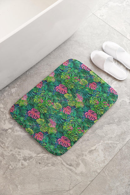 Tropical Leaf Bath Mat - Monstera Bathroom Rug Colorful Jungle Decor