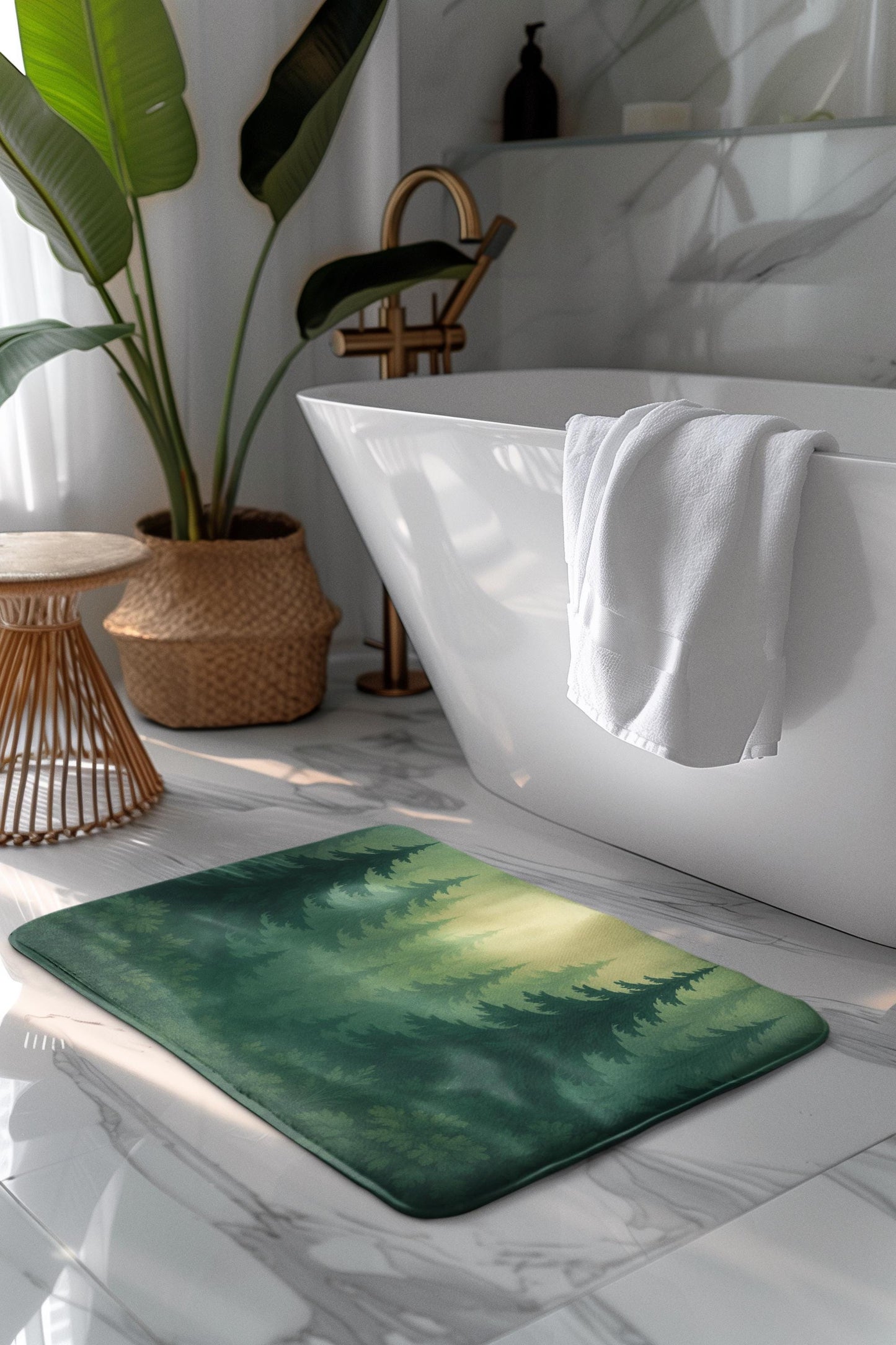 Forest Bath Mat – Pine Trees Nature Bathroom Rug