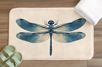 Dragonfly Bath Mat – Nature Bathroom Rug, Botanical Insect Decor, Soft Non-Slip