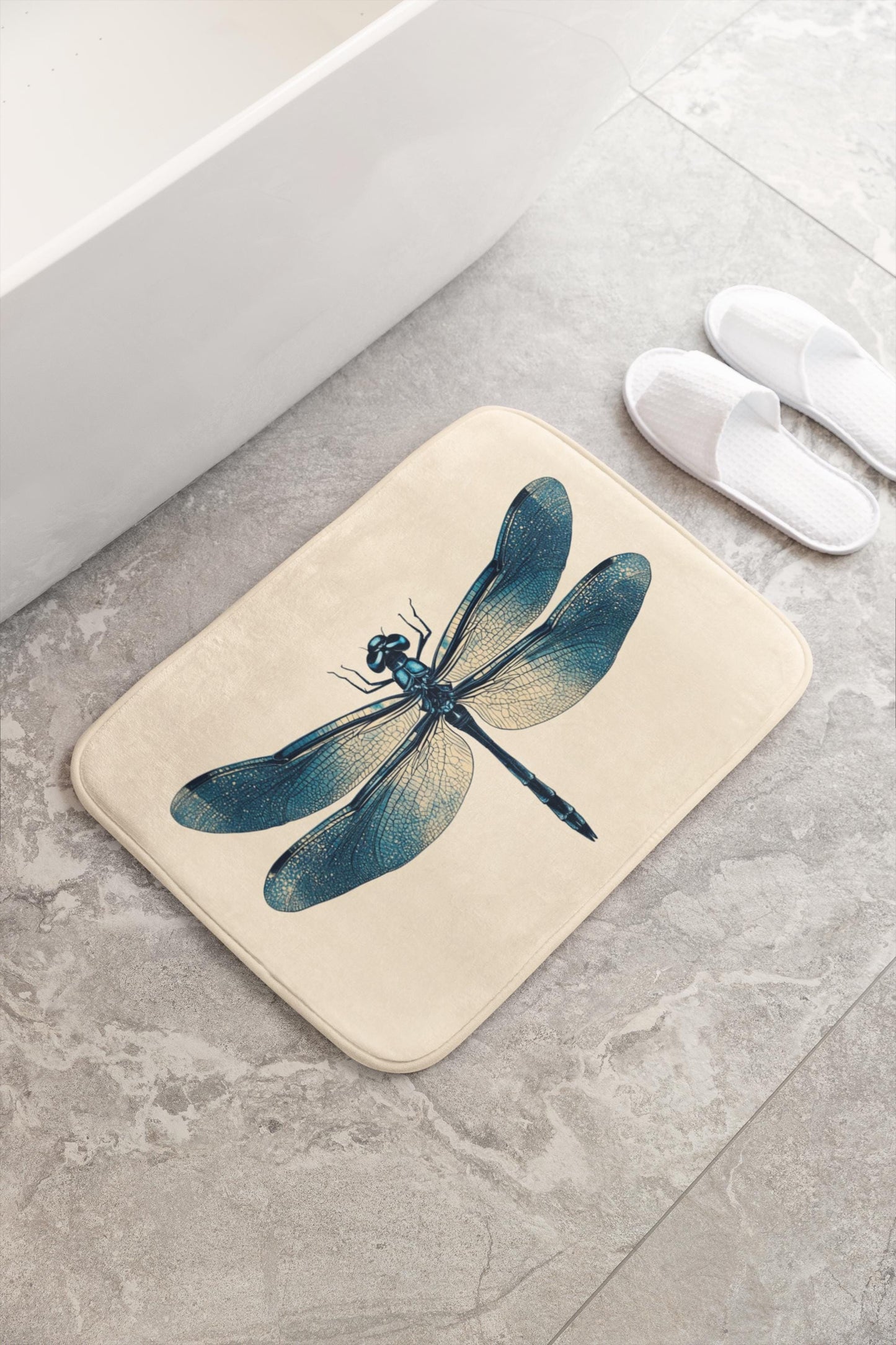Dragonfly Bath Mat – Nature Bathroom Rug, Botanical Insect Decor, Soft Non-Slip