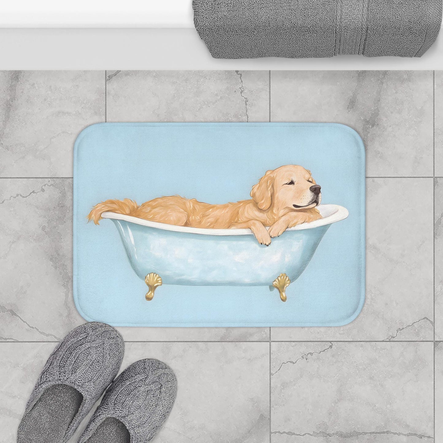 Golden Retriever Bath Mat – Cute Dog Bathroom Rug