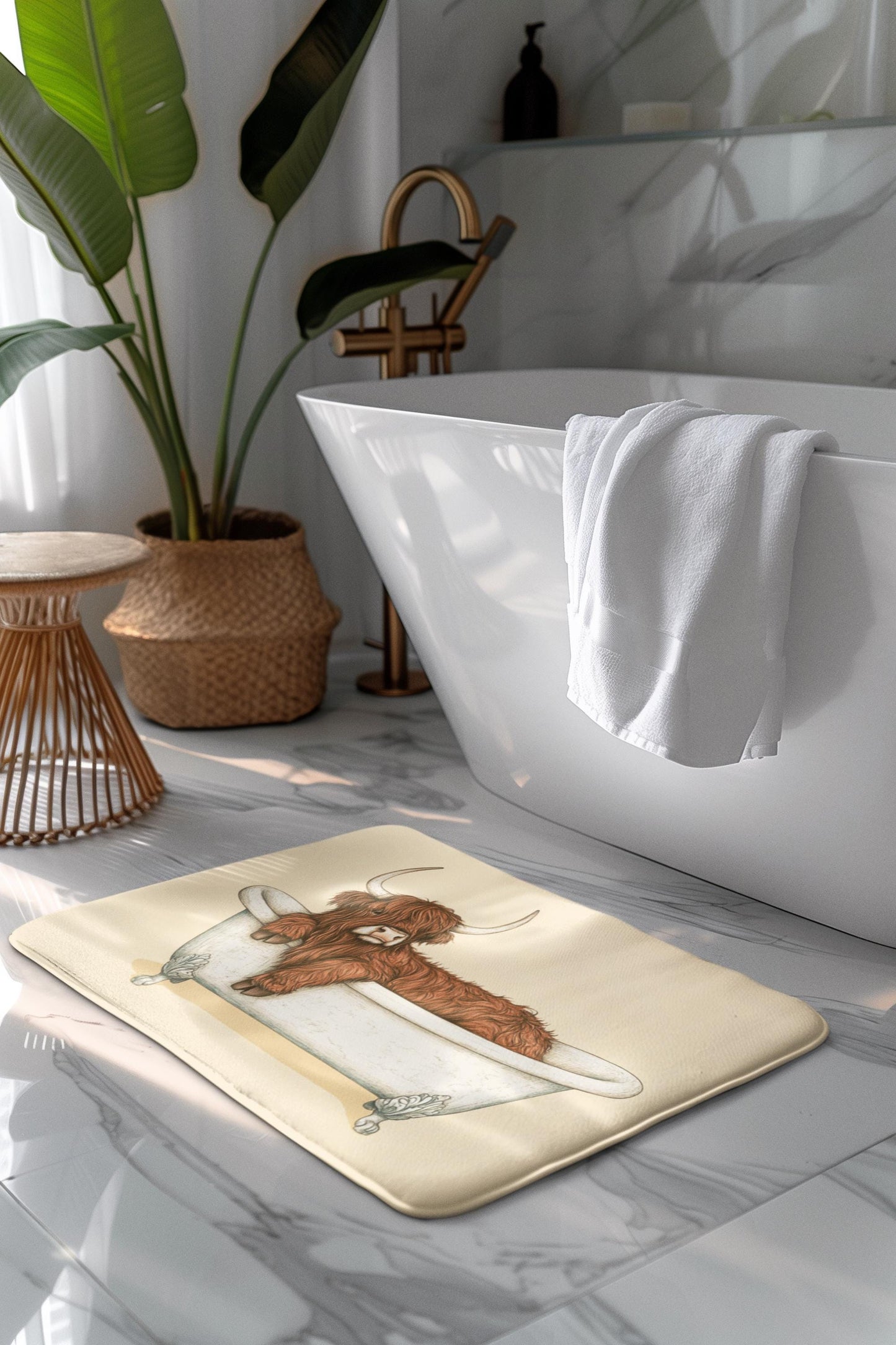 Highland Cow Bath Mat – Rustic Farmhouse Bathroom Rug