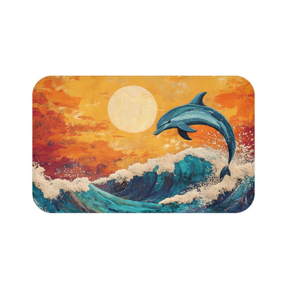 Dolphin Bath Mat – Ocean Wave Marine Life Bathroom Rug