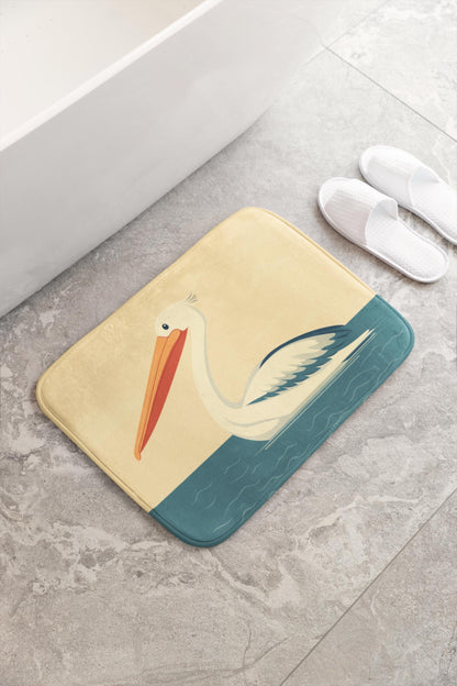 Pelican Bath Mat – Coastal Bird Bathroom Rug with Ocean Theme
