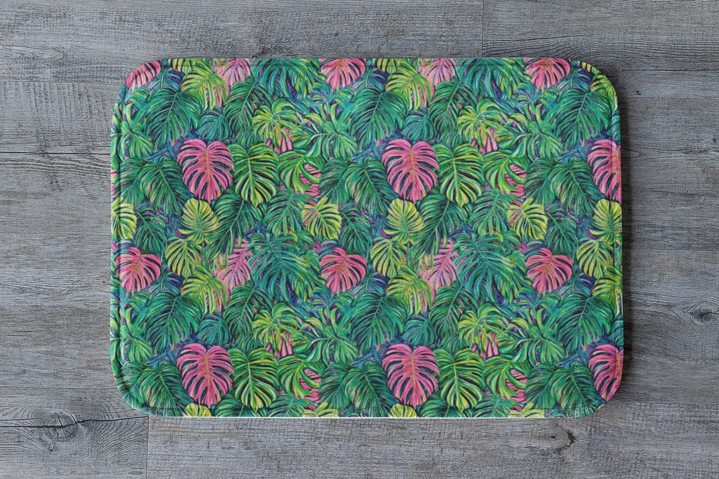 Tropical Leaf Bath Mat - Monstera Bathroom Rug Colorful Jungle Decor