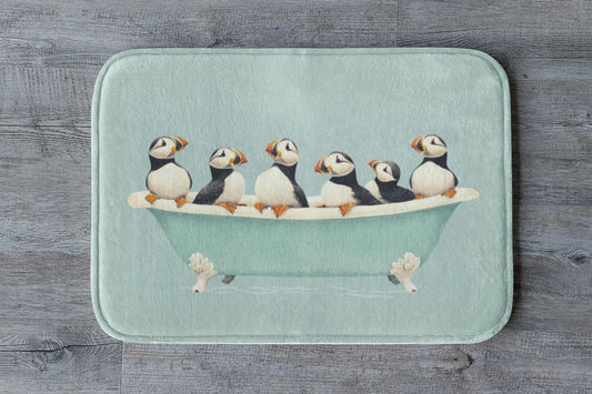 Puffin Bath Mat – Coastal Seabird Bathroom Rug, Ocean Wildlife Decor