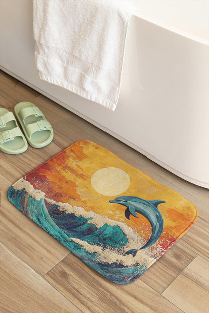 Dolphin Bath Mat – Ocean Wave Marine Life Bathroom Rug